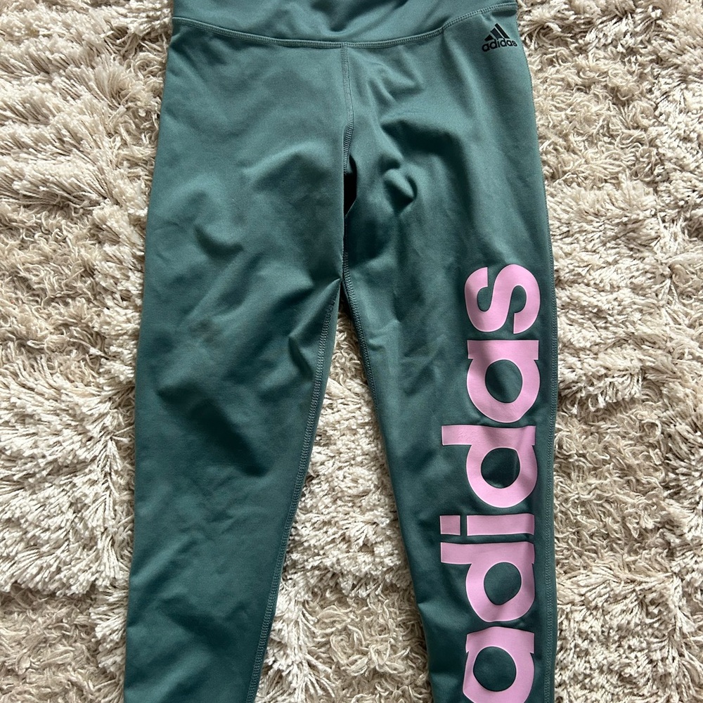 Adidas Green and Pink Leggings High Waist Performance